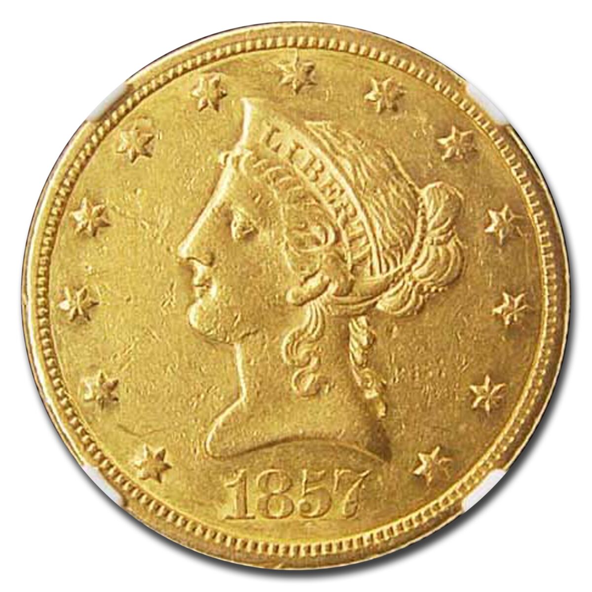 1857-S $10 Liberty Gold Eagle AU-53 NGC