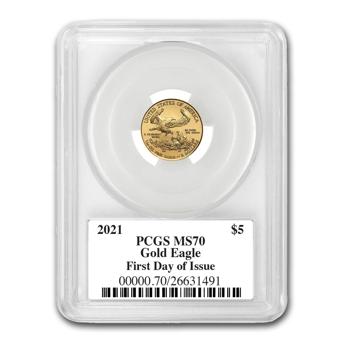 2021 1/10 oz Gold Eagle (Type 1) MS-70 PCGS (First Day, Black)