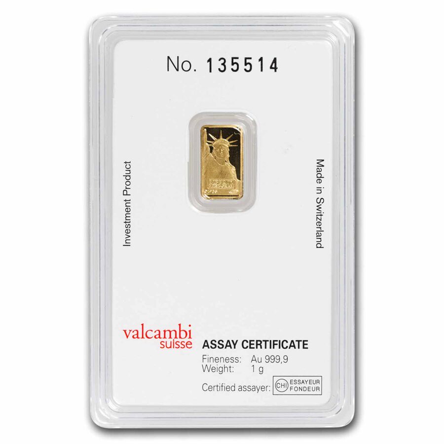 1 gram Gold Bar - Credit Suisse Statue of Liberty (New Assay)