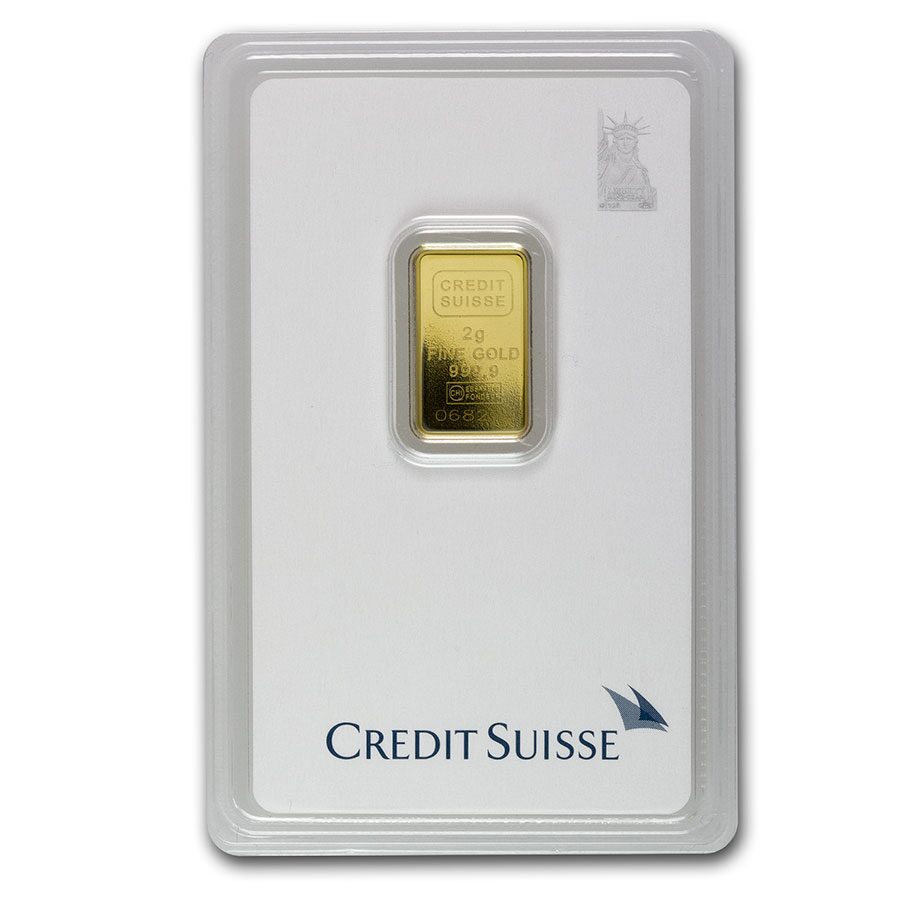 2 gram Gold Bar - Credit Suisse Statue of Liberty (New Assay)