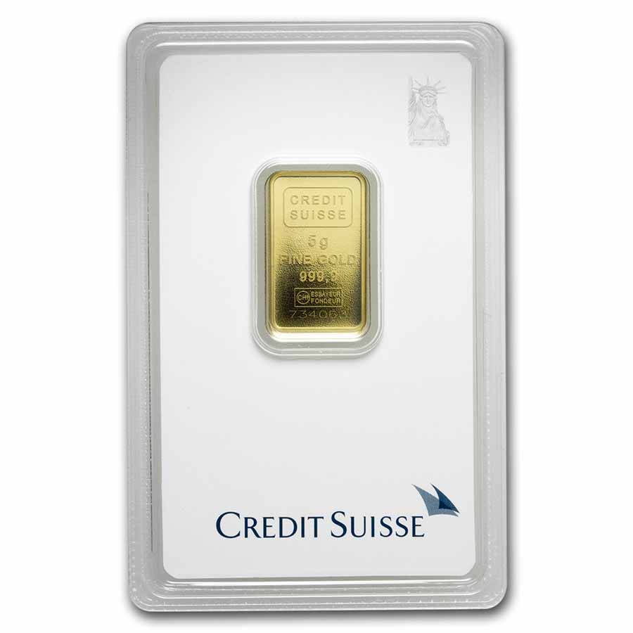 5 gram Gold Bar - Credit Suisse Statue of Liberty (New Assay)