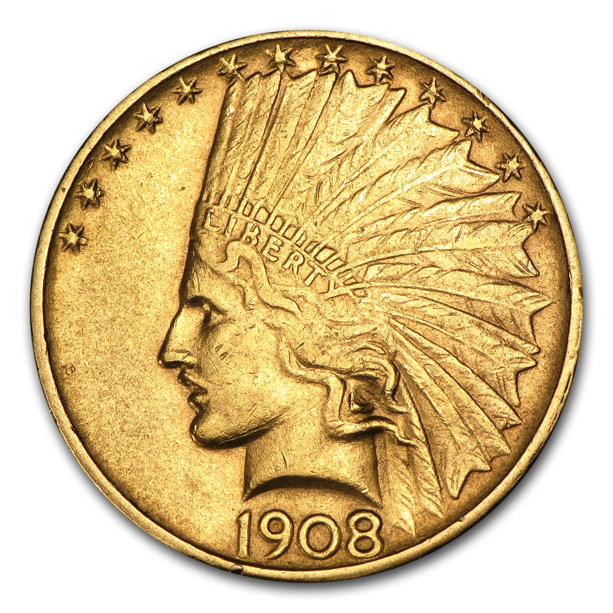 1908-D $10 Indian Gold Eagle No Motto XF