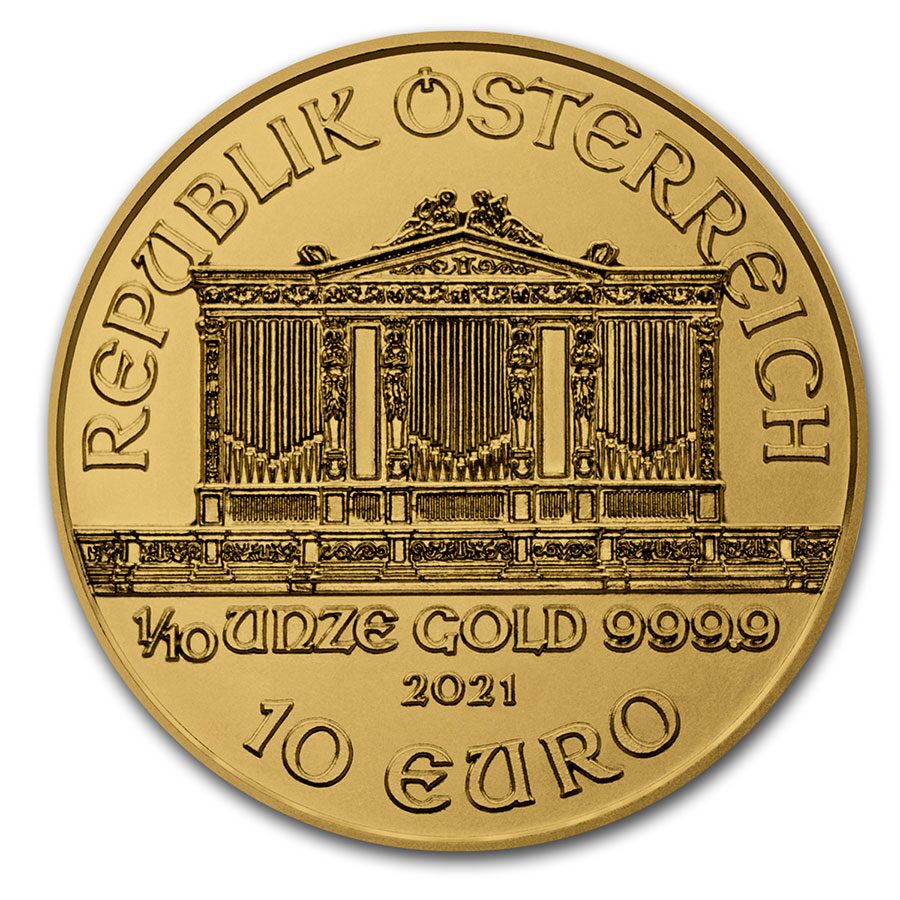 2021 Austria 1/10 oz Gold Philharmonic BU
