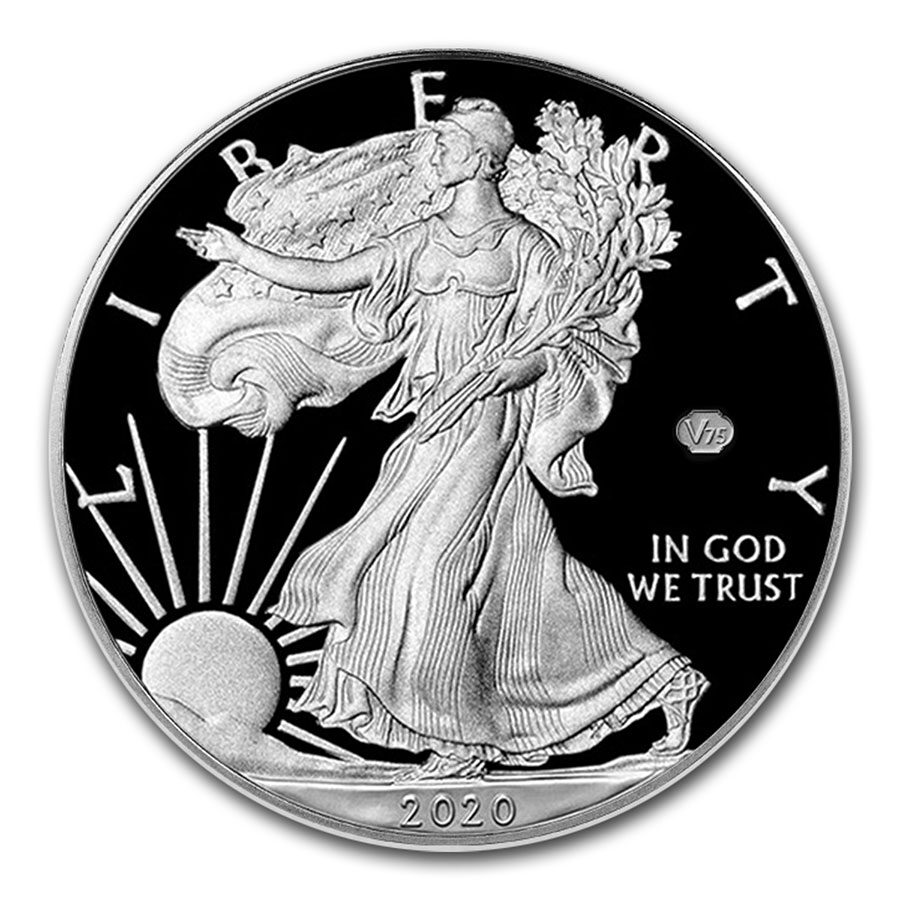 2020-W Proof Silver Eagle PR-70 PCGS (FDI, V75 Privy, WW2 Label)