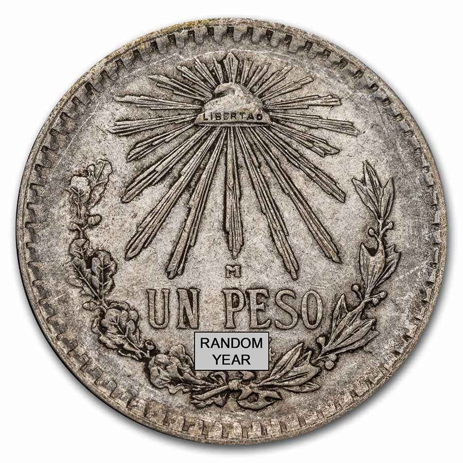 1920-1945 Silver Mexican 1 Peso Cap & Rays Avg Circ