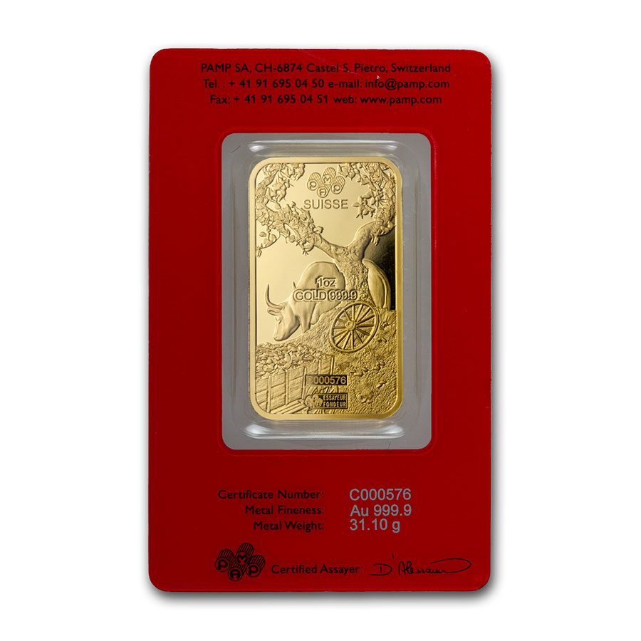2021 1 oz Gold Bar - PAMP Suisse Year of the Ox (In Assay)