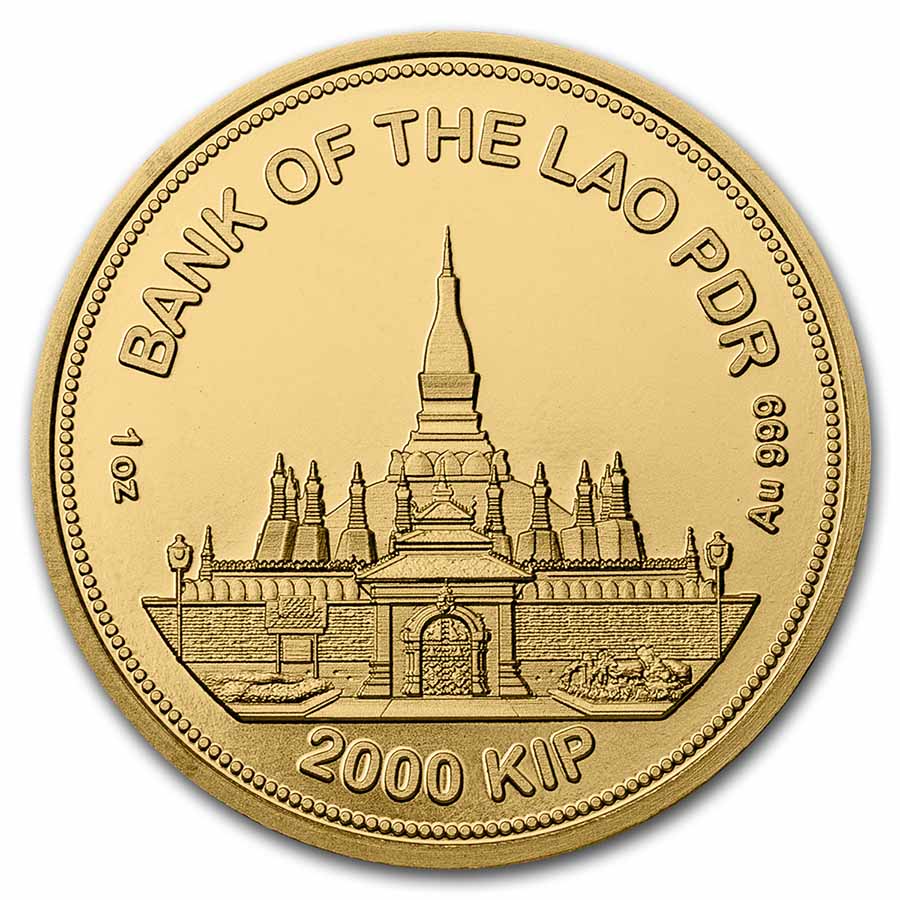2021 Laos 1 oz Gold 2000 KIP Tiger BU (Panthera Tigris)
