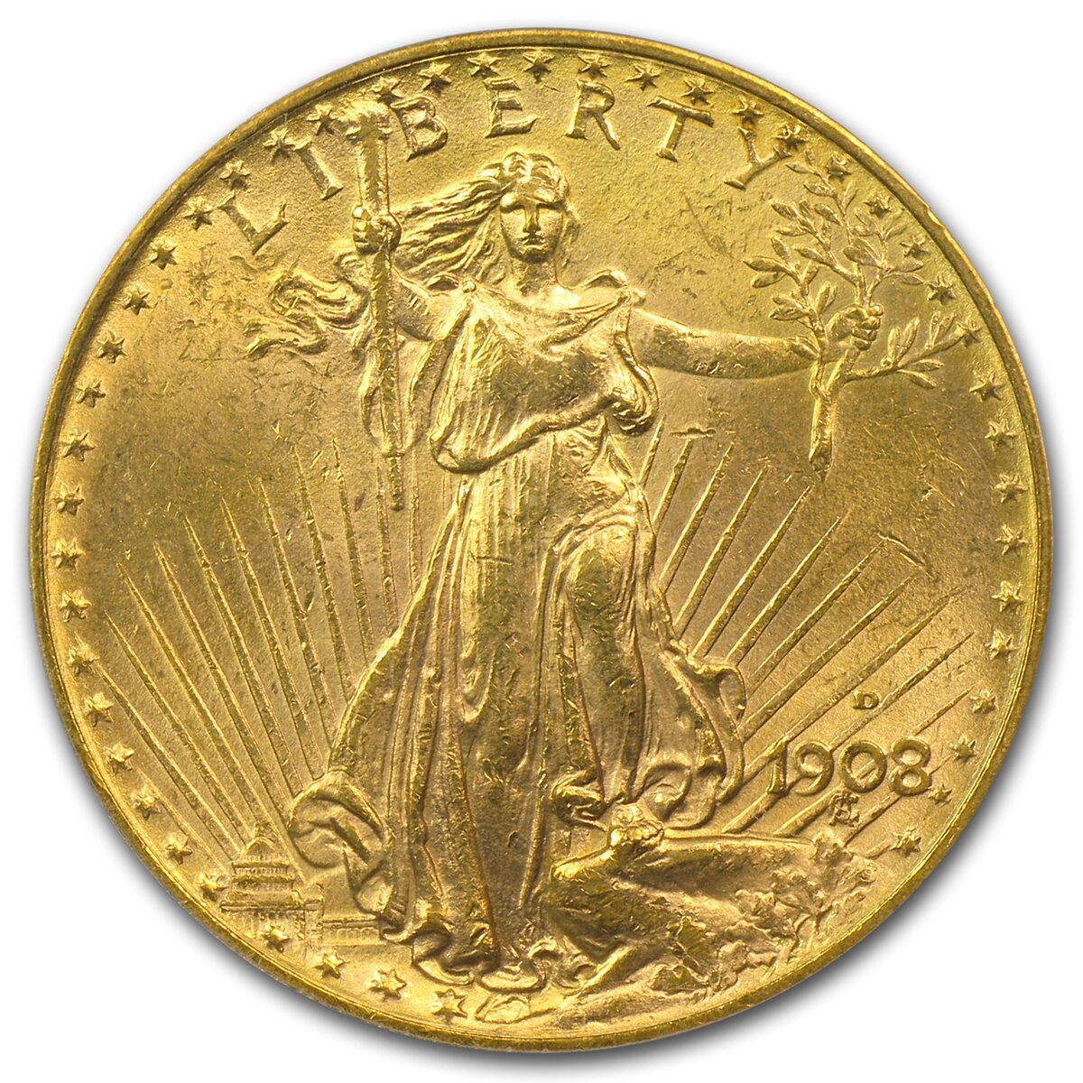 1908-D $20 St Gaudens Gold w/Motto MS-63 PCGS