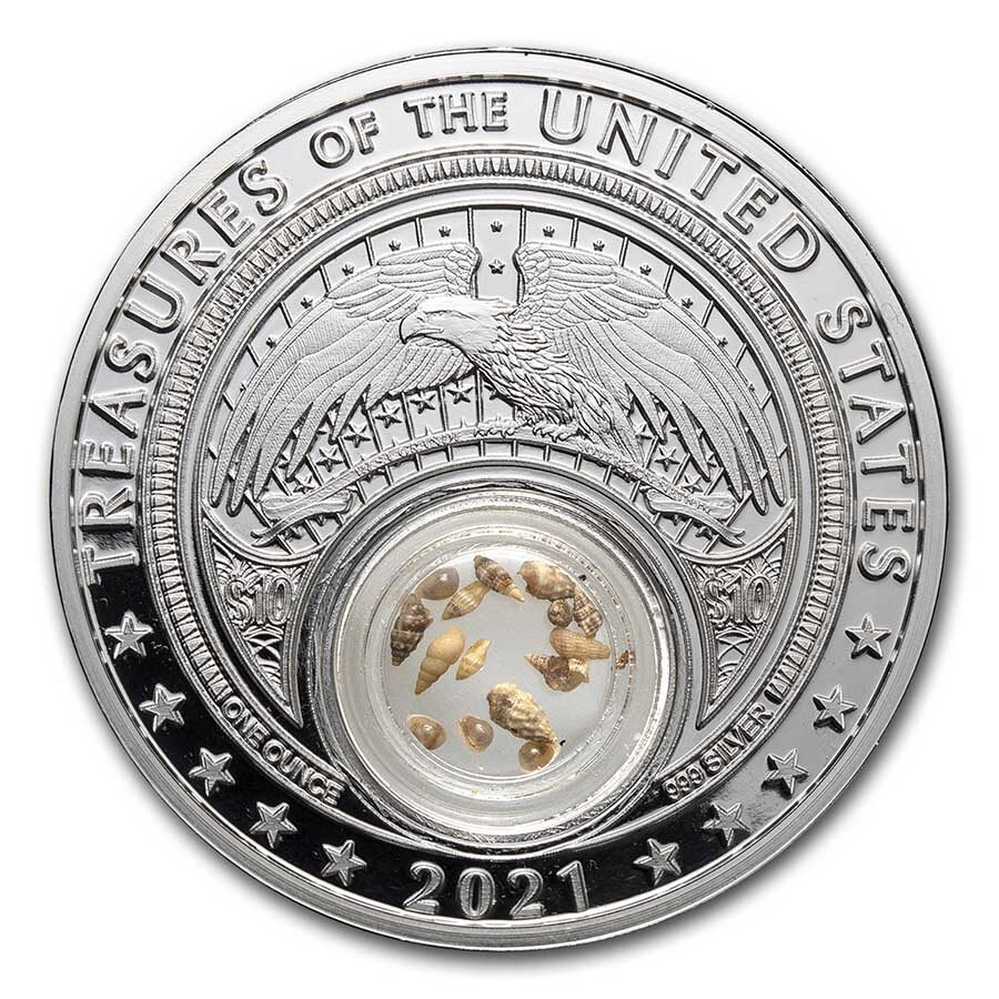 2021 1 oz Ag Treasures of the U.S. Delaware Seashells (Colorized)