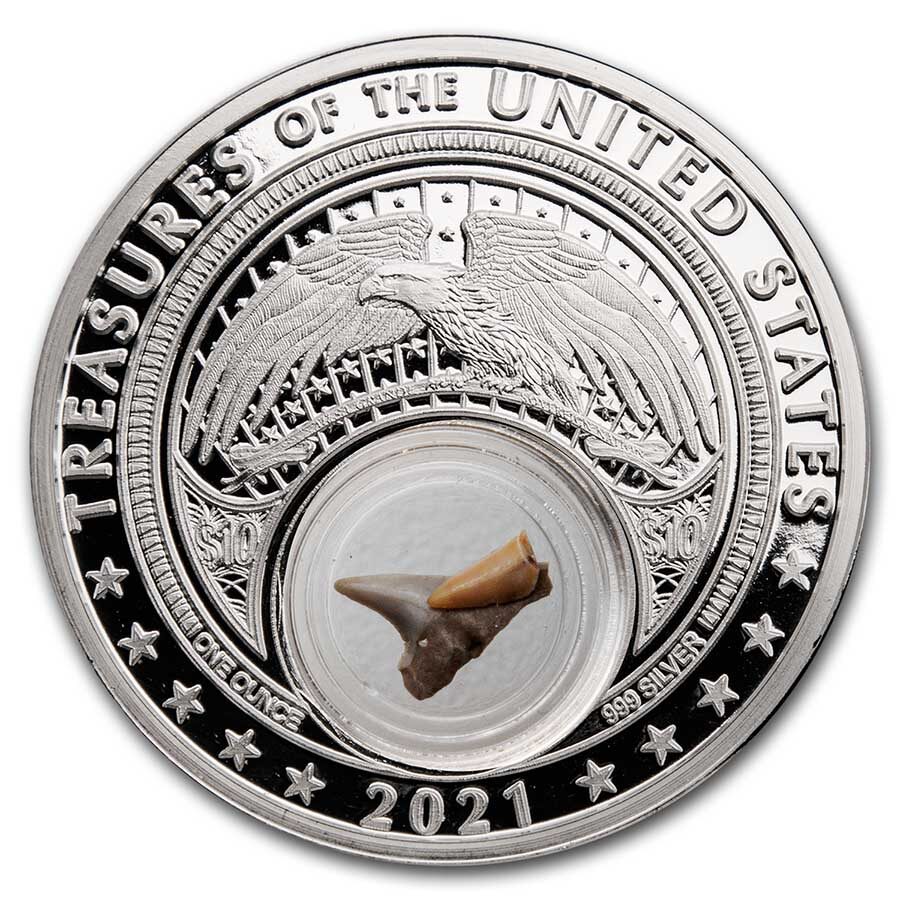 2021 1 oz Ag Treasures of the U.S. Florida Shark Teeth Colorized