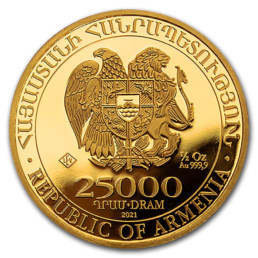 2021 Armenia 1/2 oz Gold 25,000 Dram Noah's Ark BU