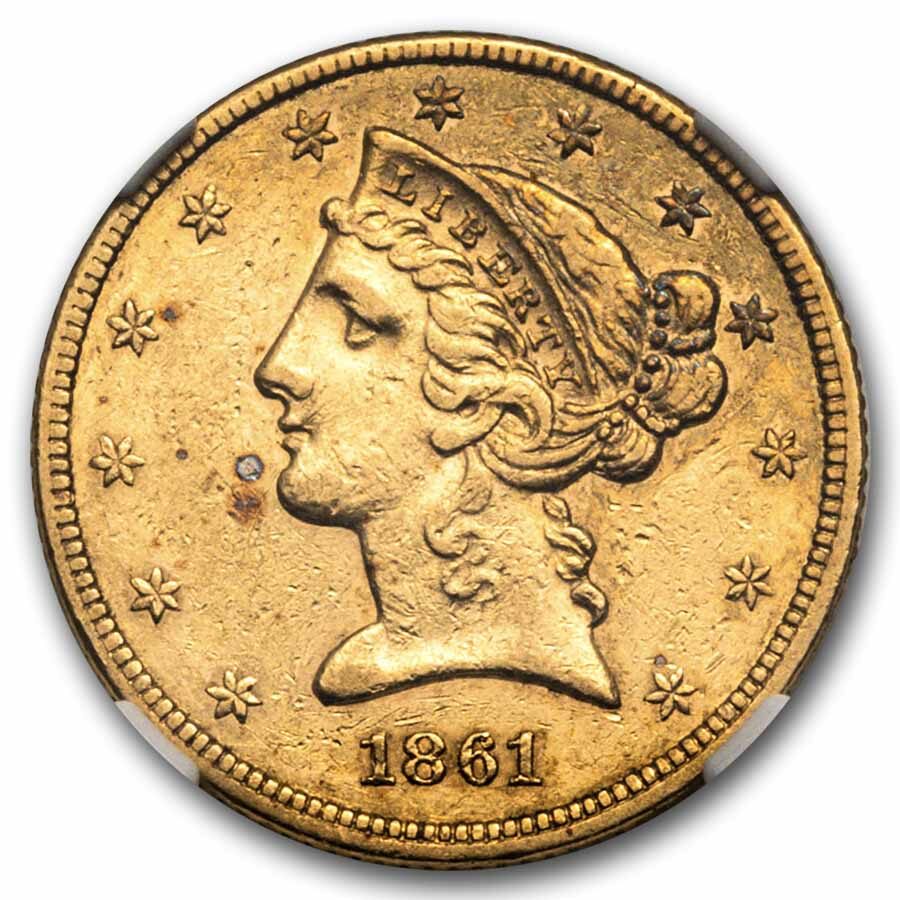 1861 $5 Liberty Gold Half Eagle AU-53 NGC