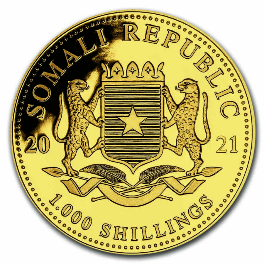 2021 Somalia 1 oz Gold African Wildlife Leopard BU
