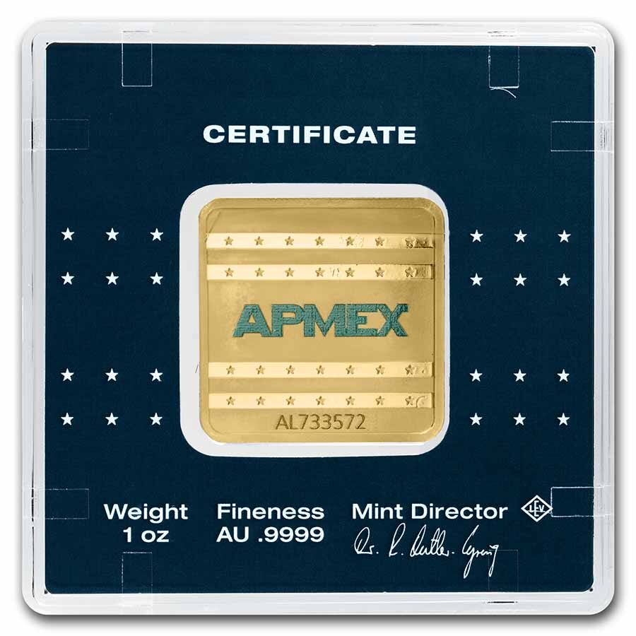 1 oz Gold Square Bar - APMEX (Encapsulated w/Assay)