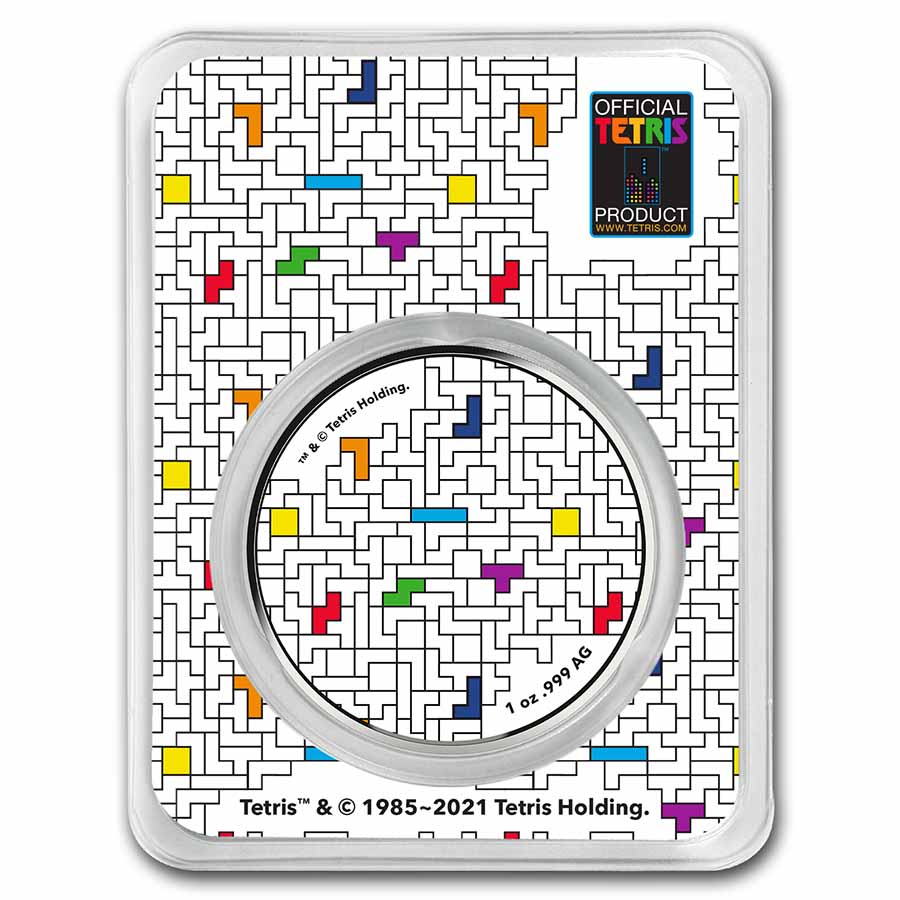 Tetris™ Tetrimino Blocks 1 oz Silver Colorized Round in TEP