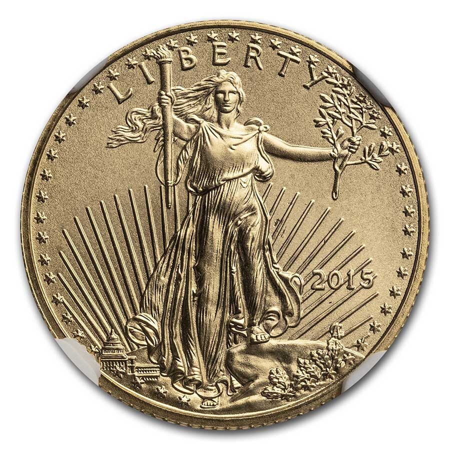 2015 1/10 oz American Gold Eagle MS-70 NGC (FR, Wide Reeds)