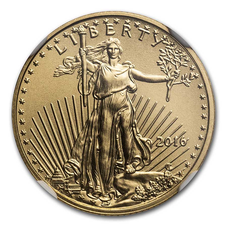 2016 1/10 oz Gold Eagle MS-70 NGC (30th Anniversary, Red Ribbon)