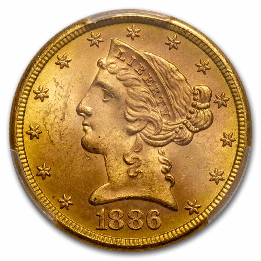 1886-S $5 Liberty Gold Half Eagle MS-64 PCGS