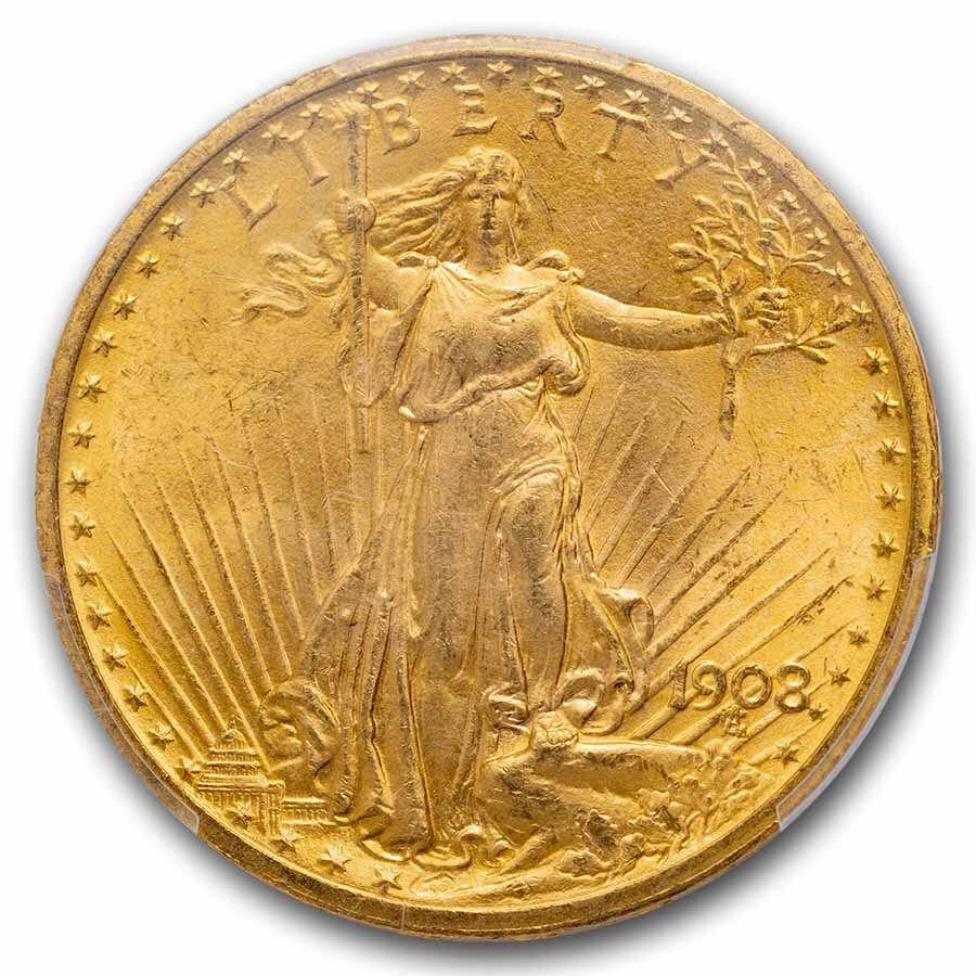 1908 $20 St Gaudens Gold Double Eagle No Motto MS-64 PCGS