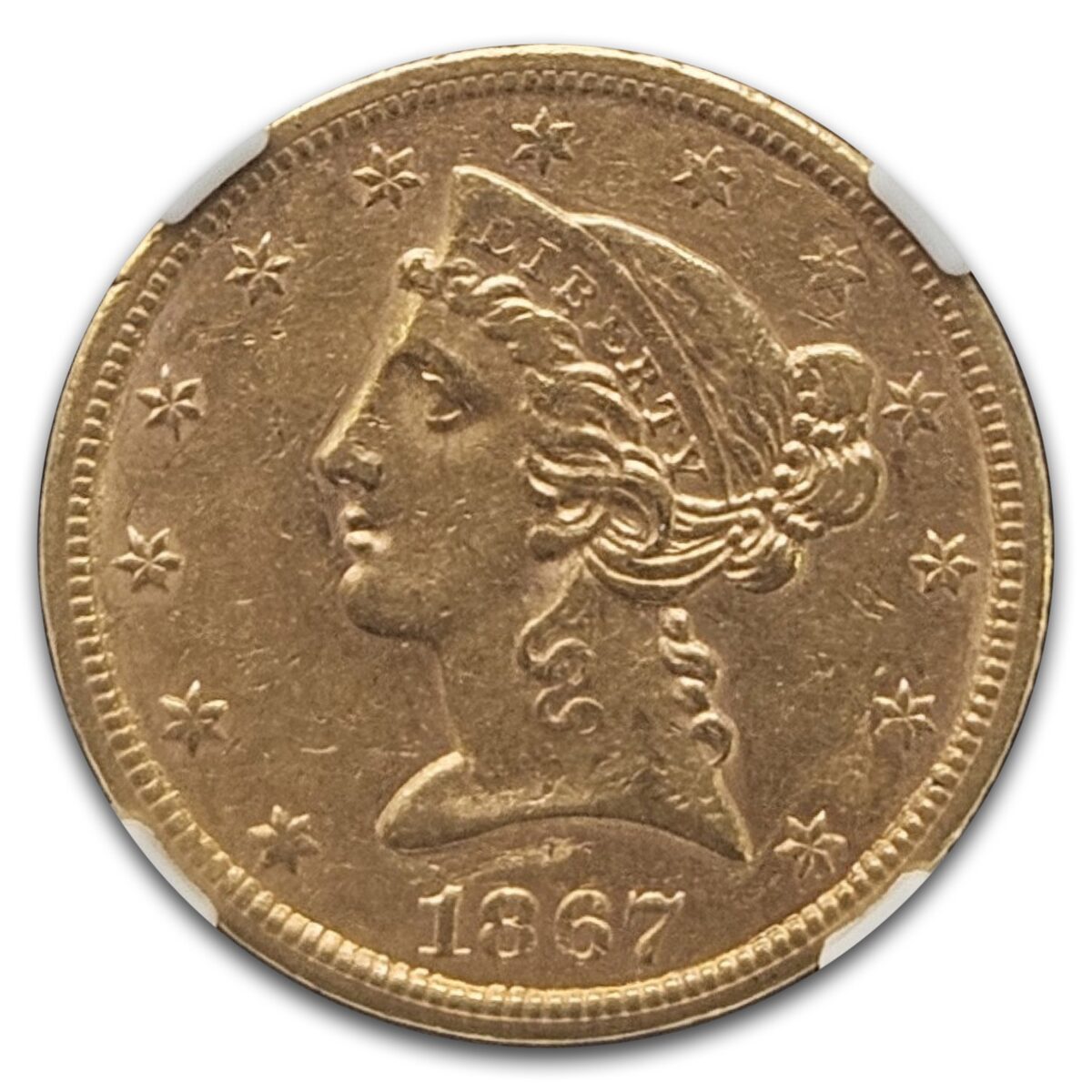 1867-S $5 Liberty Gold Half Eagle AU-53 NGC