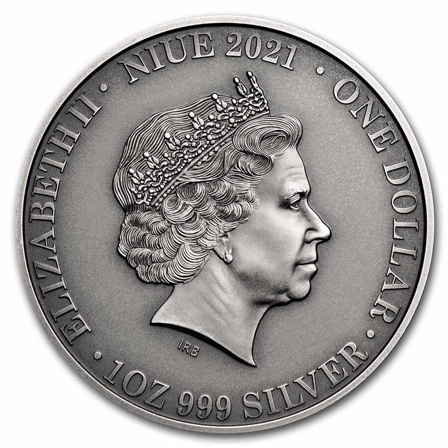 2021 Niue 1 oz Silver Antique Wildlife Up Close: Kangaroo