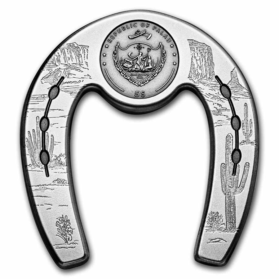 2021 Palau 1 oz Silver Antique Finish Horseshoe Shaped Coin