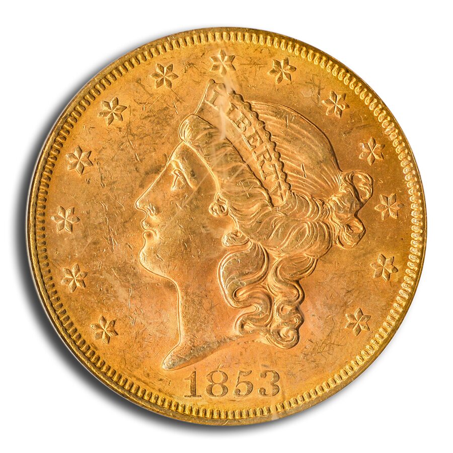 1853 $20 Liberty Gold Double Eagle MS-62 PCGS