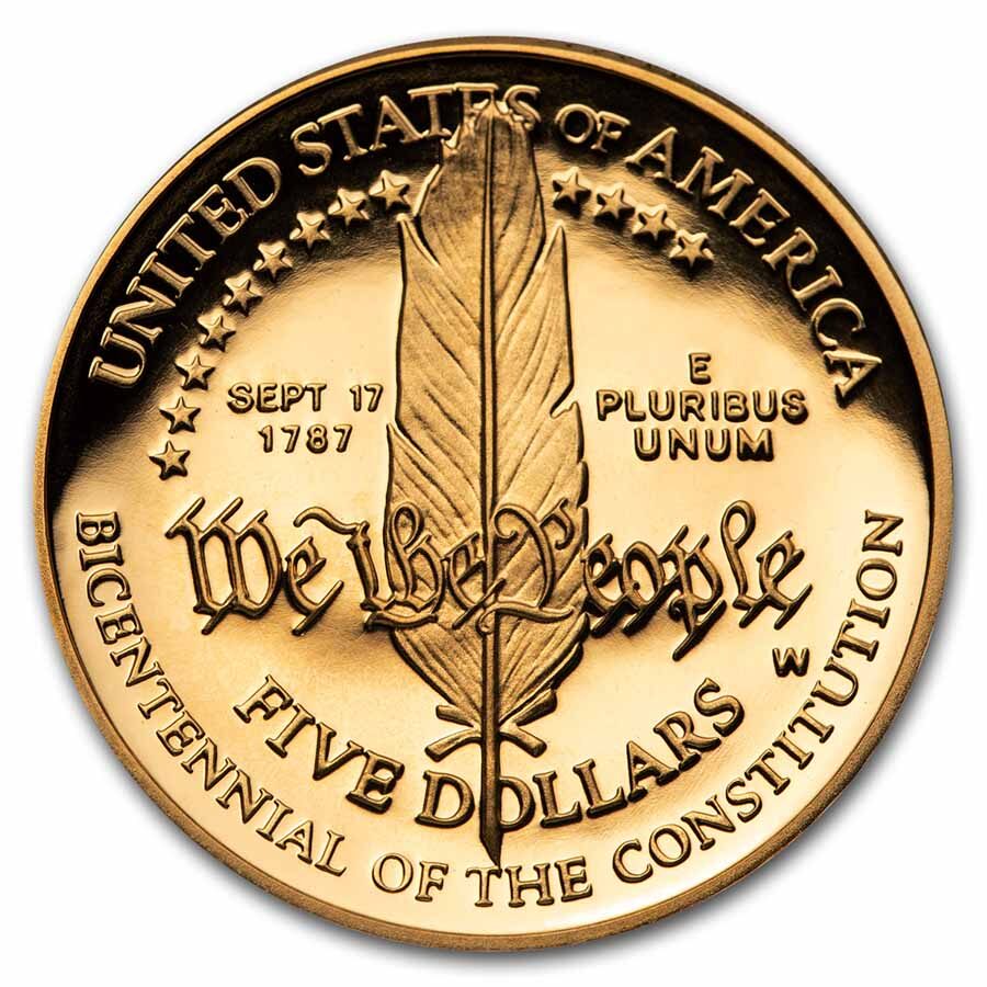 1987-W Gold $5 Commem Constitution Proof (w/Box & COA)