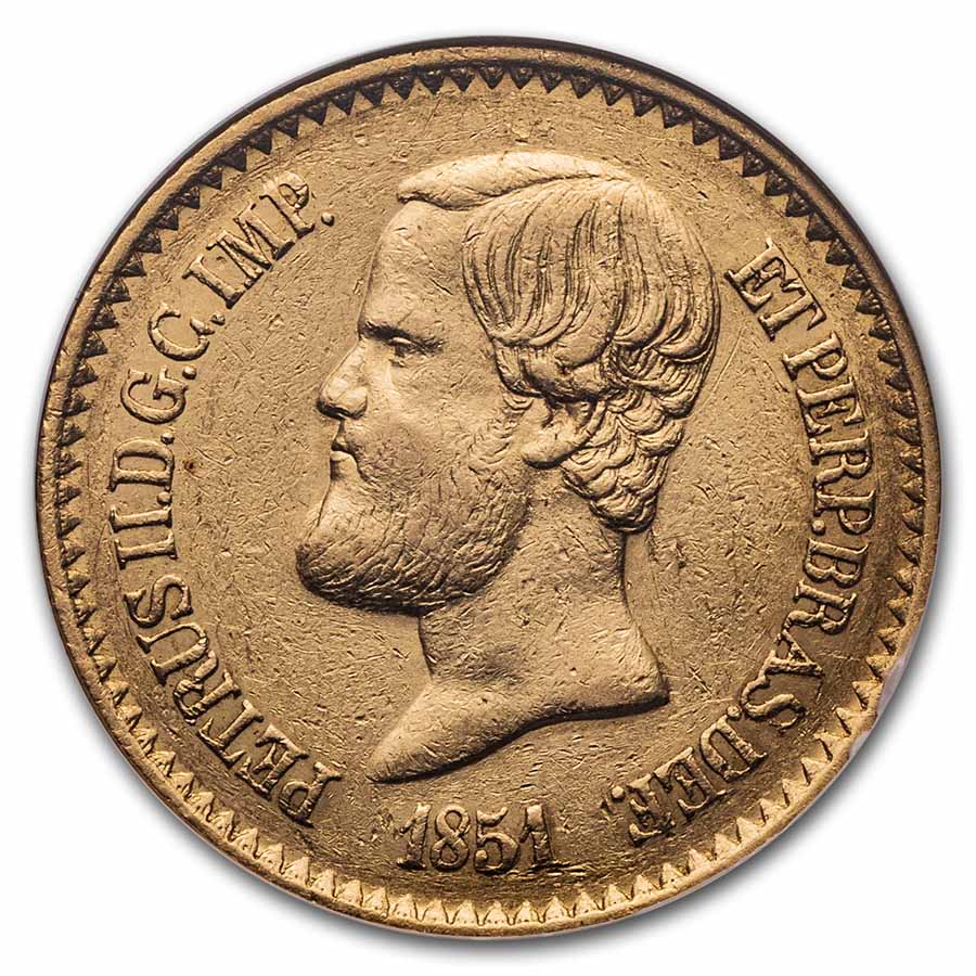 1851 Brazil Gold 20,000 Reis Pedro II XF-45 NGC