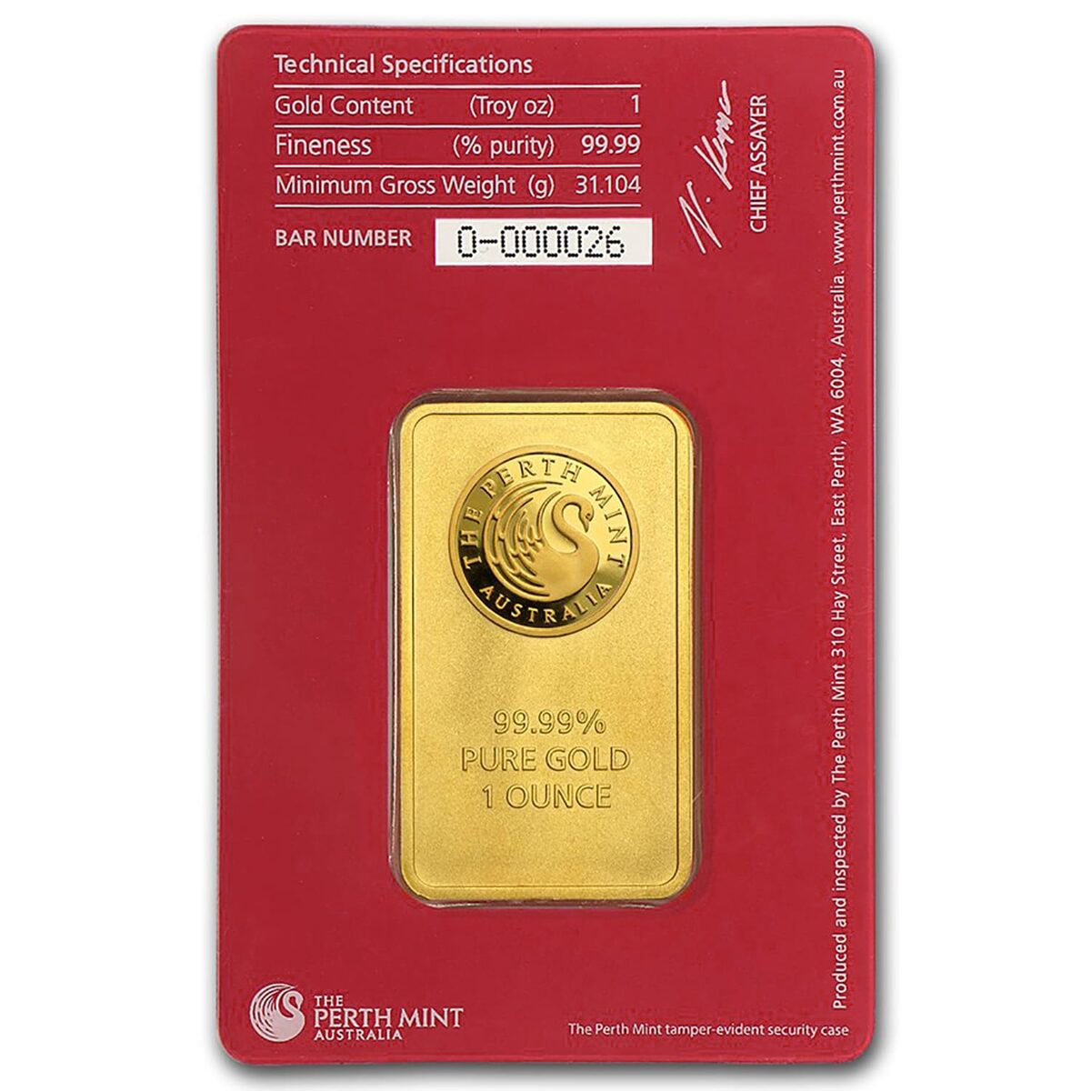 1 oz Gold Bar - The Perth Mint Oriana (In Assay)