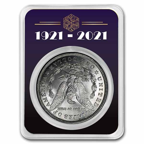 1921 Morgan Dollar BU - w/100th Anniv Art Deco Snowflake Card