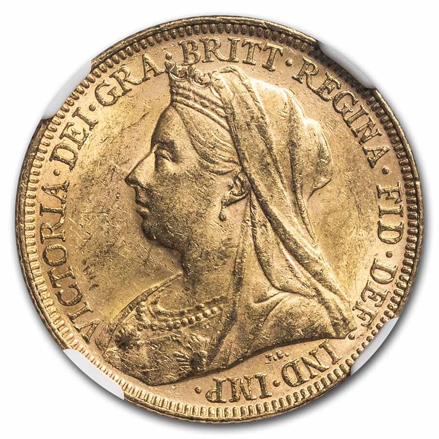 1899-M Australia Gold Sovereign Veil Head Victoria MS-61 NGC