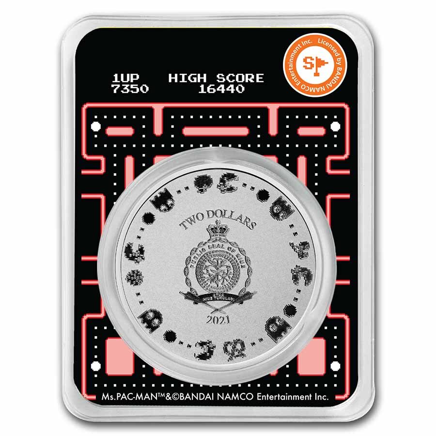 2021 Niue 1 oz Ag $2 Ms.PAC-MAN™ 40th Anniversary Coin in TEP