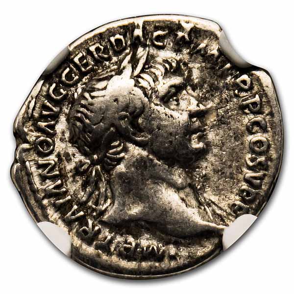 Roman AR Silver Denarius Emperor Trajan (98-117 AD) Fine NGC