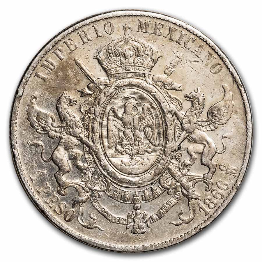 1866-Mo Mexico Silver Peso Maximilian I VF