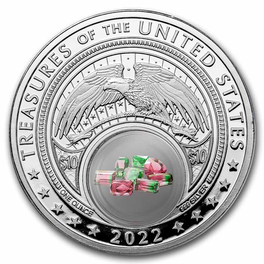 2022 1 oz Ag Treasures of the U.S. Maine Tourmaline (Colorized)