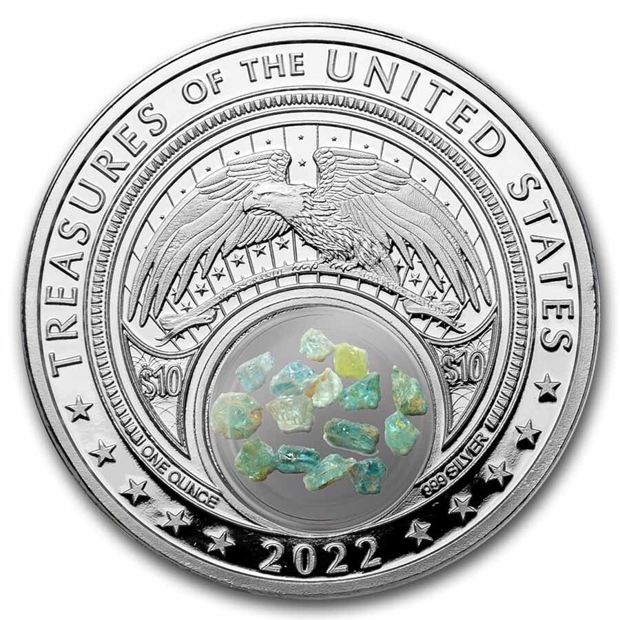 2022 1 oz Ag Treasures of the U.S. Massachusetts Beryl (Color)