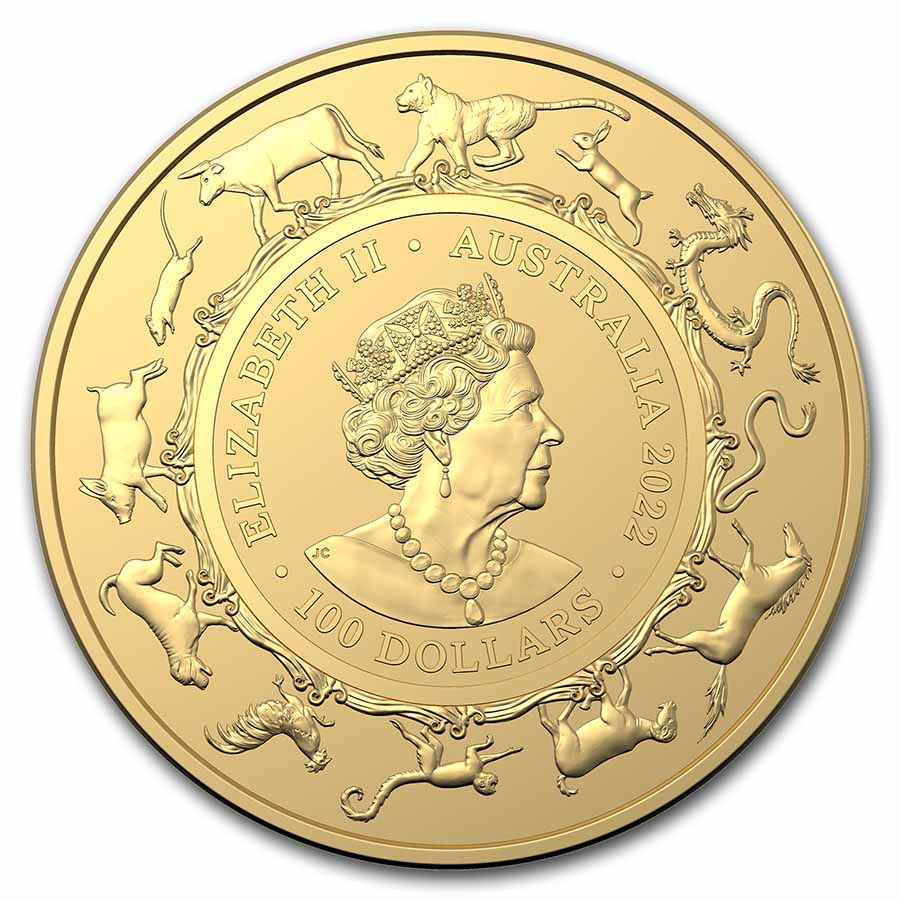 2022 Australia 1 oz Gold Lunar Year of the Tiger BU