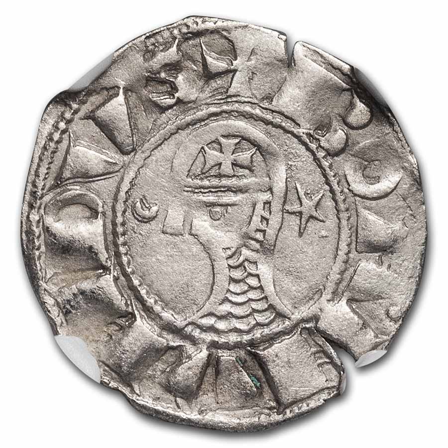Crusader State Antioch AR Denier Bohemond III 1163-1201 AD XF NGC