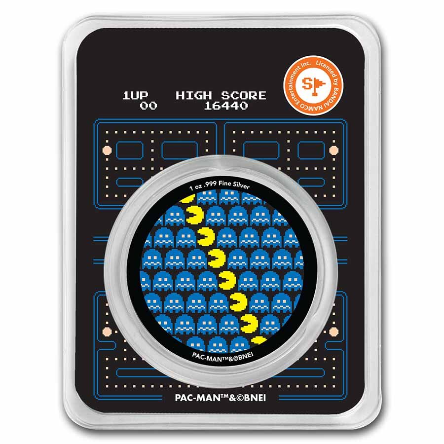 PAC-MAN™ Pixel Pattern 1 oz Colorized Silver Round