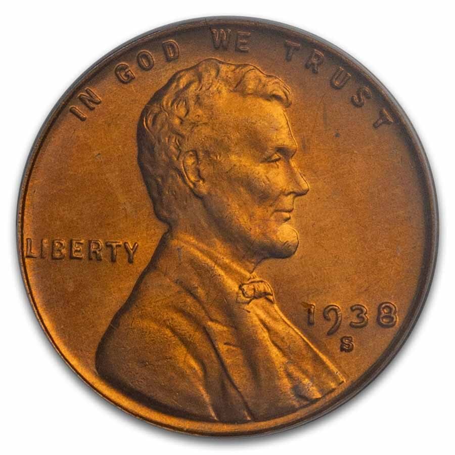 1938-S Lincoln Cent MS-66 PCGS (Red)