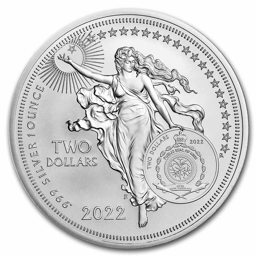 2022 Niue 1 oz Silver Icons of Inspiration: Isaac Newton BU