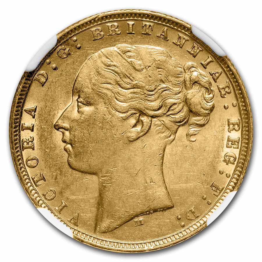 1876-M Australia Gold Sovereign Young Victoria AU-55