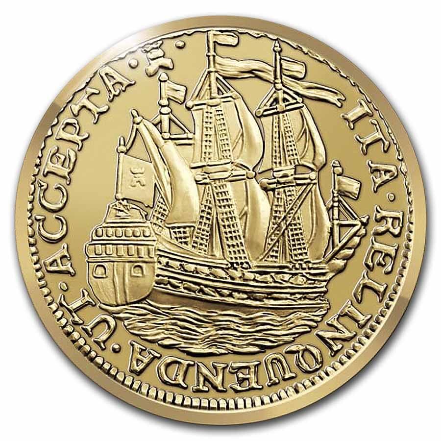 2022 Netherlands Gold Piedfort PF Ship Shilling (w/Ceramic Case)