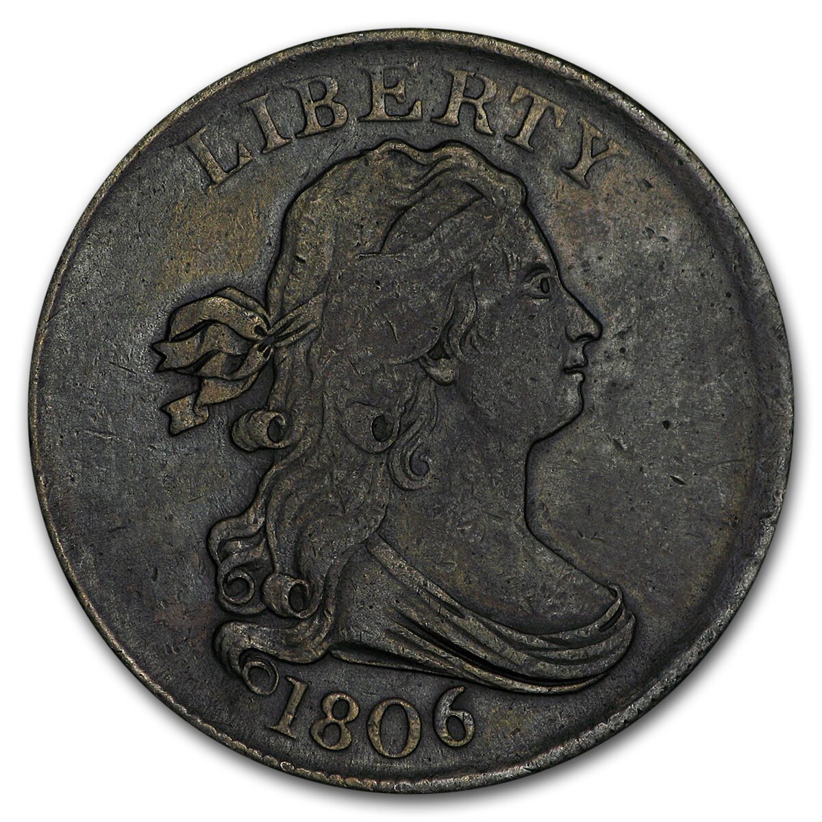 1806 Half Cent Small 6 Stemless XF