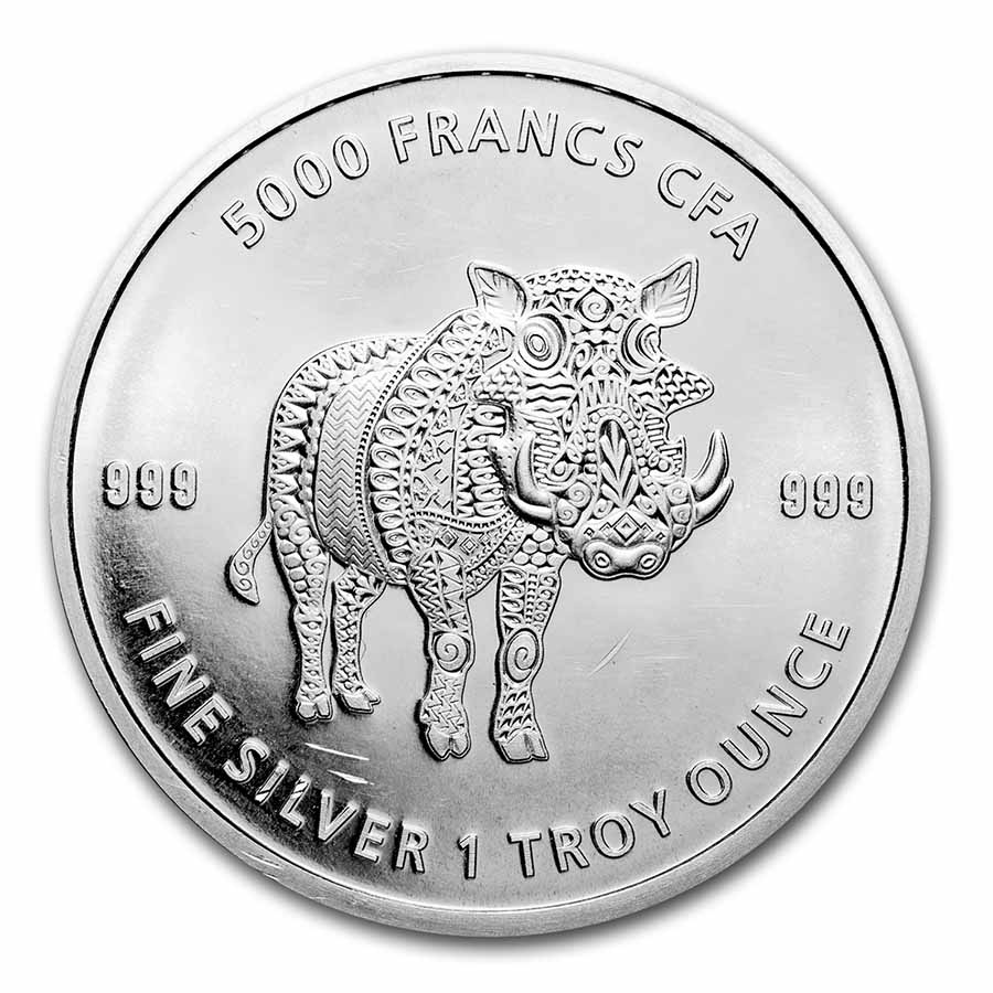 2021 Republic of Chad 1 oz Silver Mandala Warthog (Abrasions)