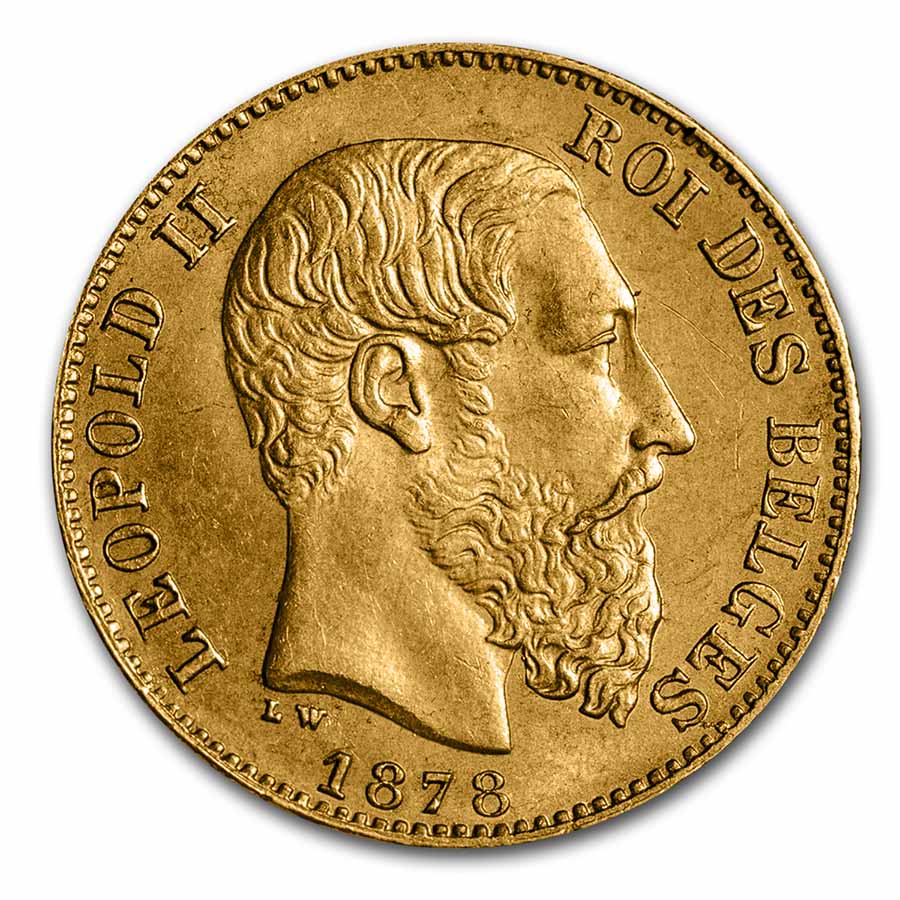 1867-1882 Belgium Gold 20 Francs Leopold II BU