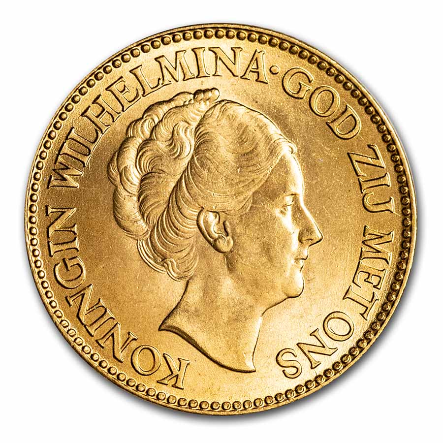 1911-1933 Netherlands Gold 10 Guilders Wilhelmina I BU (Random)