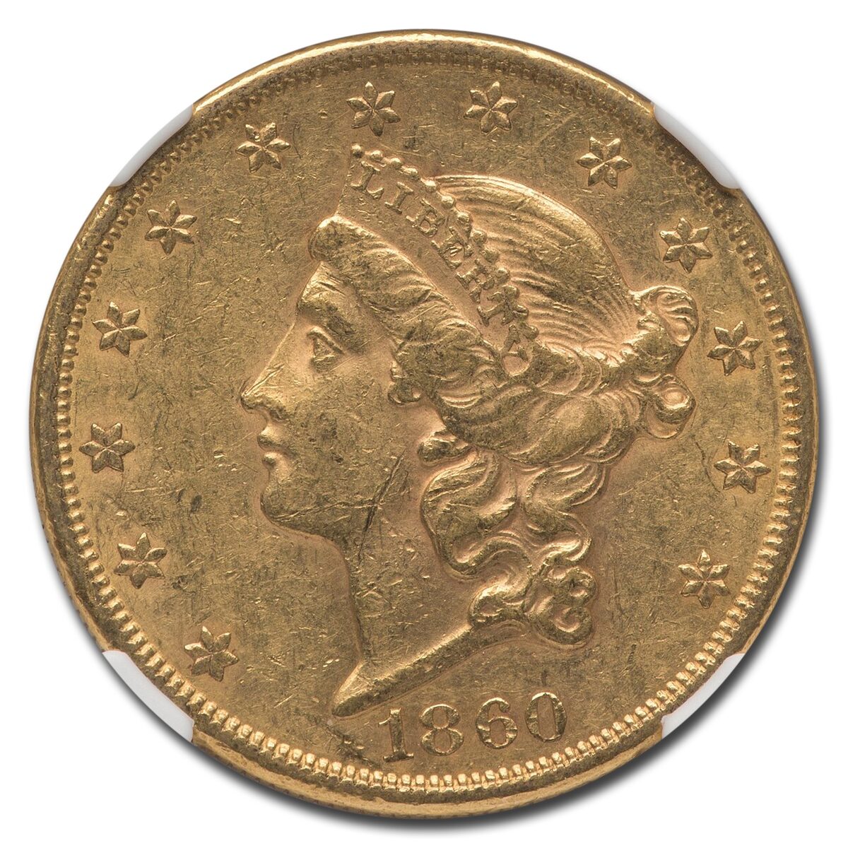 1860 $20 Liberty Gold Double Eagle AU-55 NGC