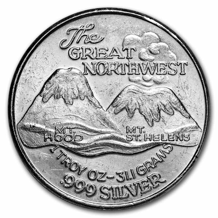 1 oz Silver Round - The Great Northwest: Mt. Hood/Mt St. Helens